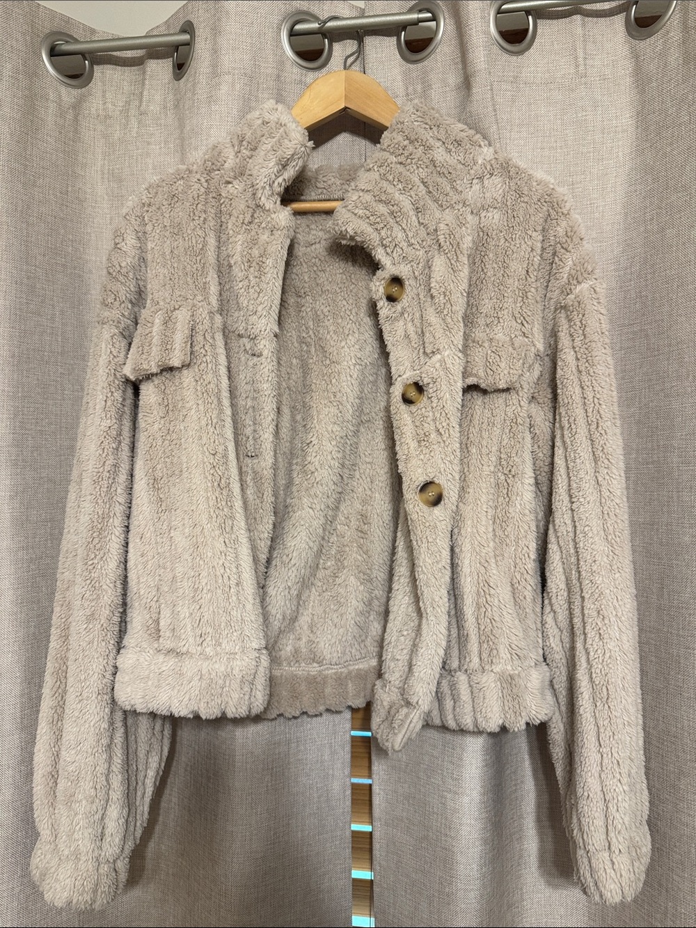Cozy Plush Button-Front Jacket - Taupe